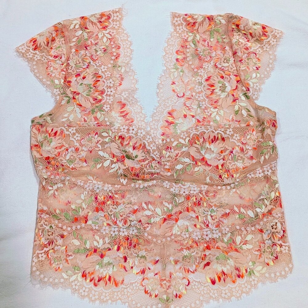 Free People Intimately Garden Party Lace Tee, Apple Blossom, Size M